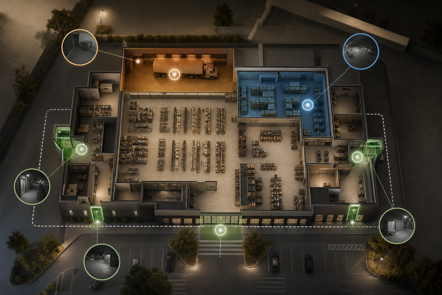 retail store map with zones showing intrusion and perimeter breach detection overlays