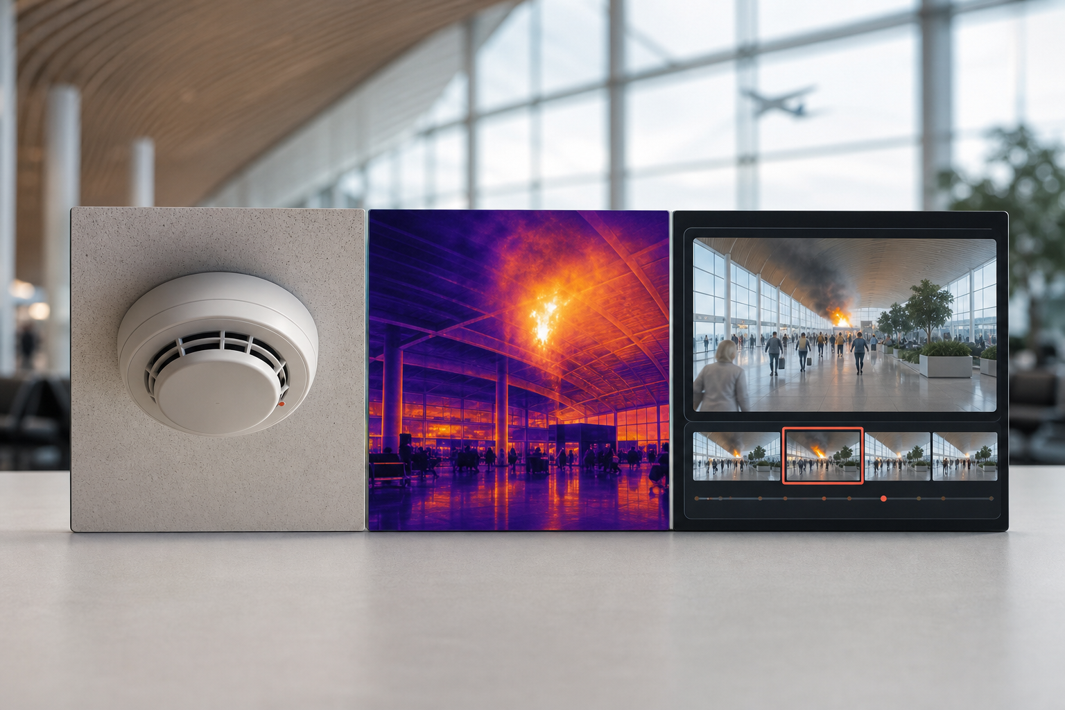 Comparison graphic: detectors vs thermal vs AI video