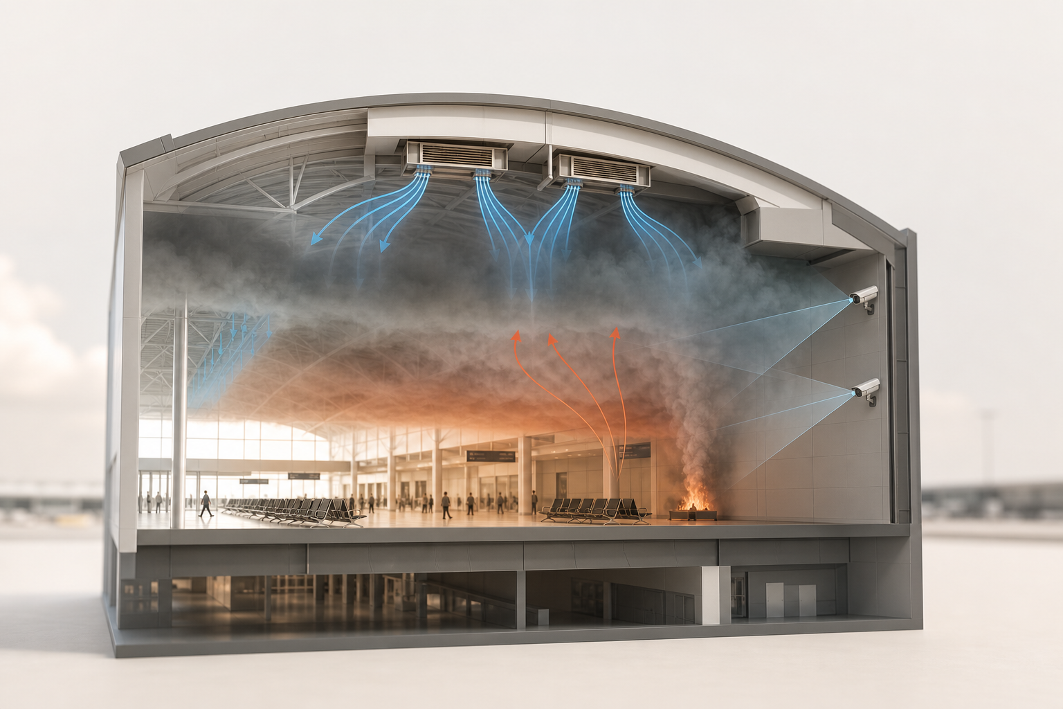 airport ventilation and smoke stratification illustration