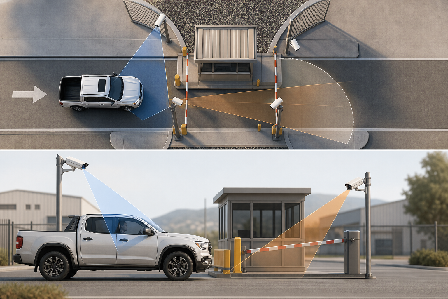 factory gate camera angles for face recognition and license plate reading