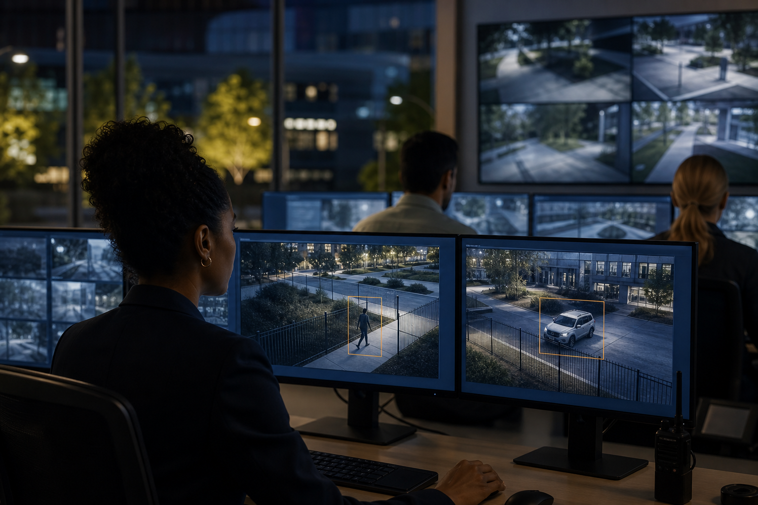campus security control room reviewing live intrusion alerts