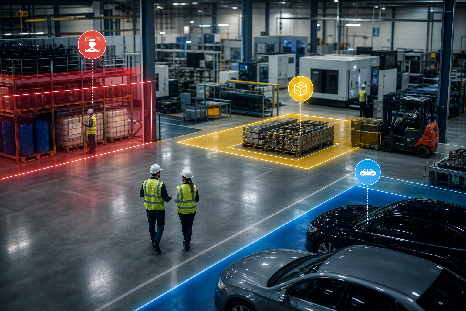 Zone-based monitoring around chemical storage and executive parking