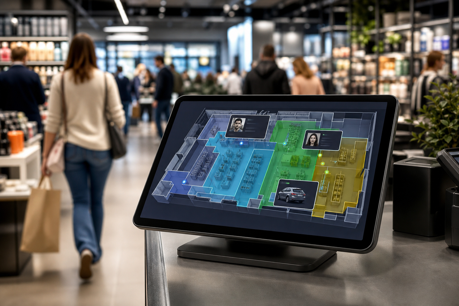 Zone-based monitoring for entrances, POS, and stockrooms