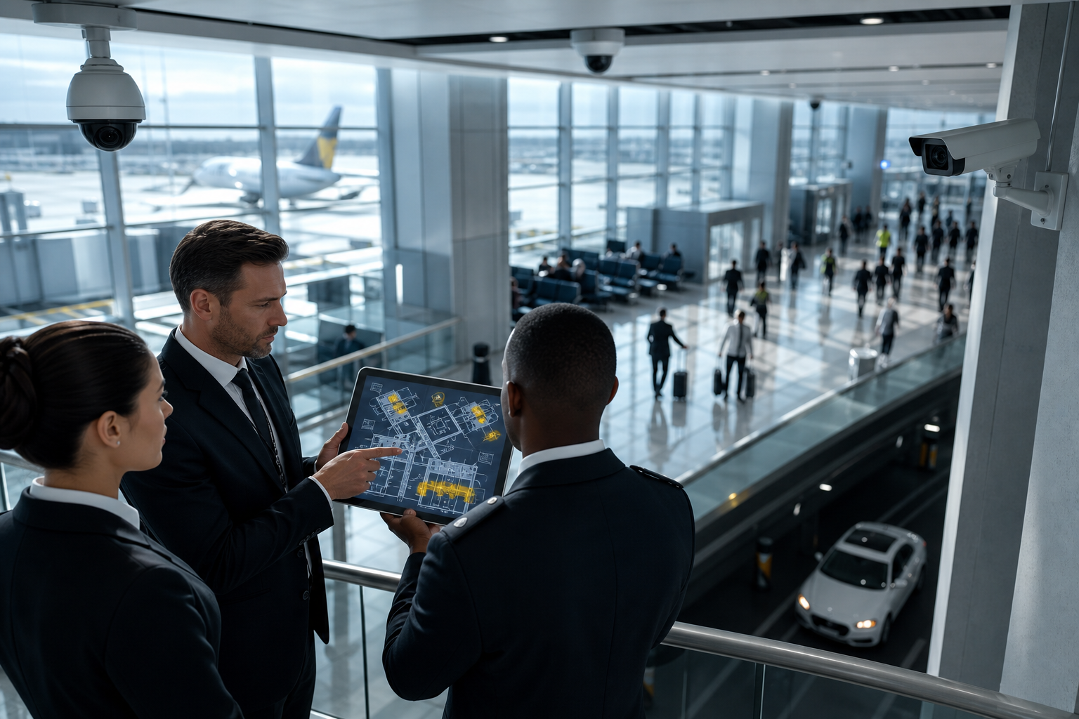 Step-by-step deployment flow for airport zones and alert routing to SOC